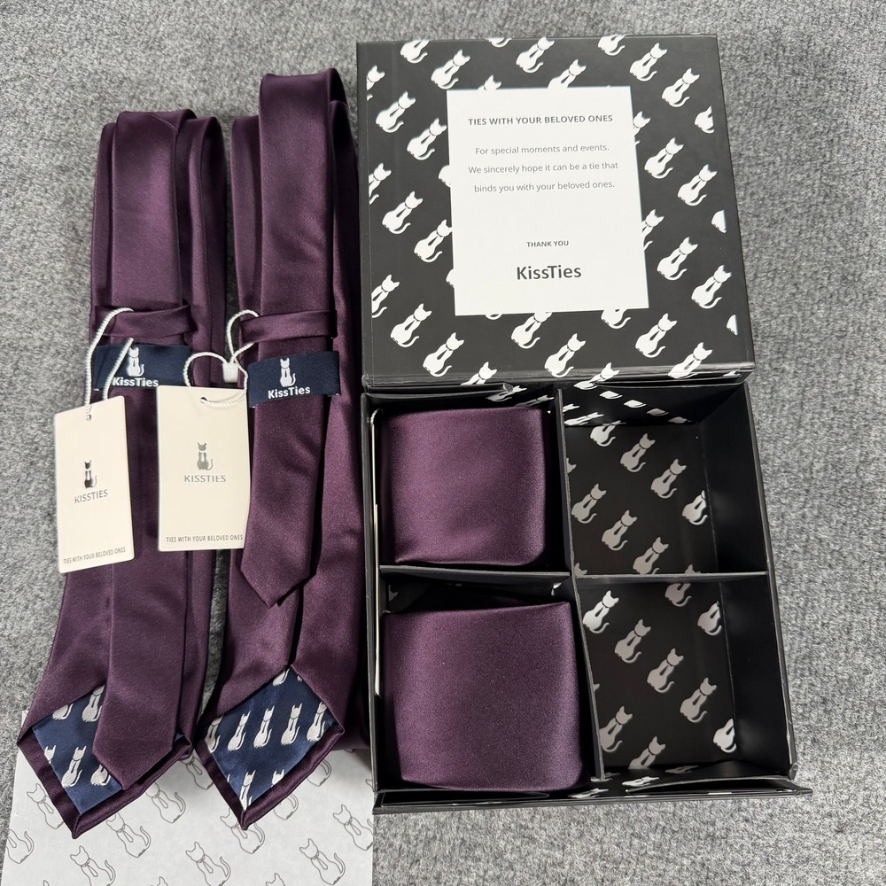 KissTies 4 Pack Plum Purple Satin Neckties Mens Groomsmen Wedding Set KT1015-4